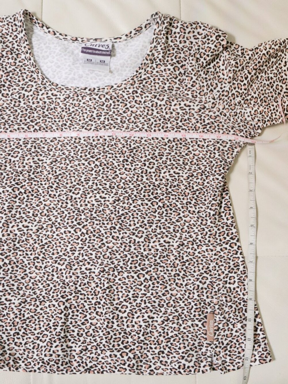 CURVES Light Pink Leopard Print Mid Sleeve Tee, Casual Scoop Neck Top, Medium - Picture 8 of 8